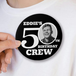 50. Geburtstag Crew schwarzes individuelles Foto N Button