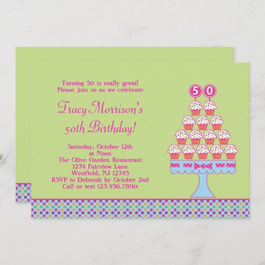 50. Geburtstag Cupcakes Einladung (Vorne/Hinten)