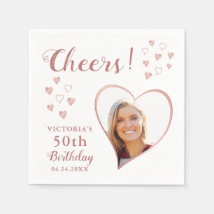 50. Geburtstag Custom Foto Rose Gold White Cheers Serviette
