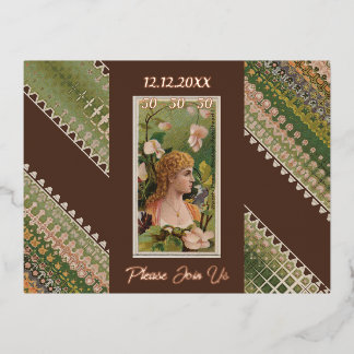 50. Geburtstag Custom Invitation Floral Beauties 5 Folie Einladungspostkarte