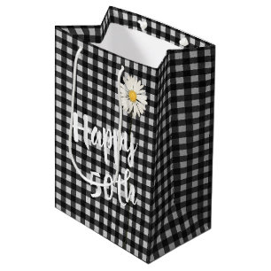 50. Geburtstag Daisy auf Gingham Mittlere Geschenktüte