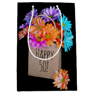 50. Geburtstag Daisy Bouquet in Papiertüte Mittlere Geschenktüte