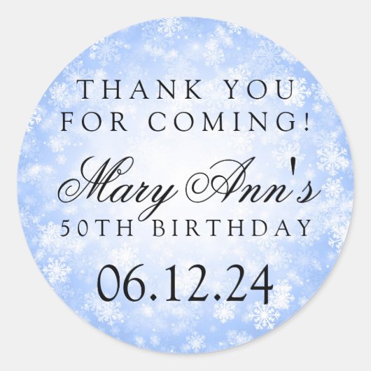50. Geburtstag Danke Blue Winter Wonderland Runder Aufkleber (Vorderseite)