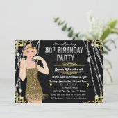 50. Geburtstag Deko Gatsby Flapper Girl Einladung (Stehend Vorderseite)