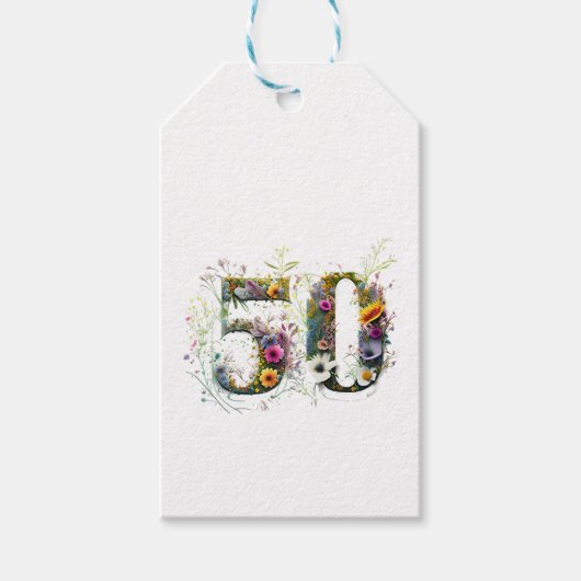 50. Geburtstag Dekorative Wildblume Text Geschenkanhänger (Vorderseite)