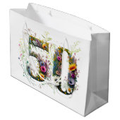 50. Geburtstag Dekorative Wildblume Text Große Geschenktüte (Rückseite Schrägansicht)