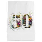 50. Geburtstag Dekorative Wildblume Text Mittlere Geschenktüte (Rückseite)