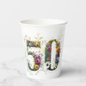 50. Geburtstag Dekorative Wildblume Text Pappbecher (Rückseite)