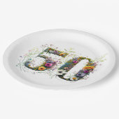 50. Geburtstag Dekorative Wildblume Text Pappteller (Schrägansicht)