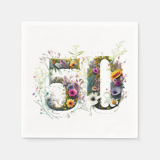50. Geburtstag Dekorative Wildblume Text Serviette (Vorderseite)