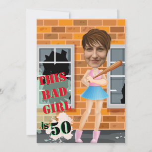 50. Geburtstag der Frauen Bad Girl Funny Face Auss Einladung