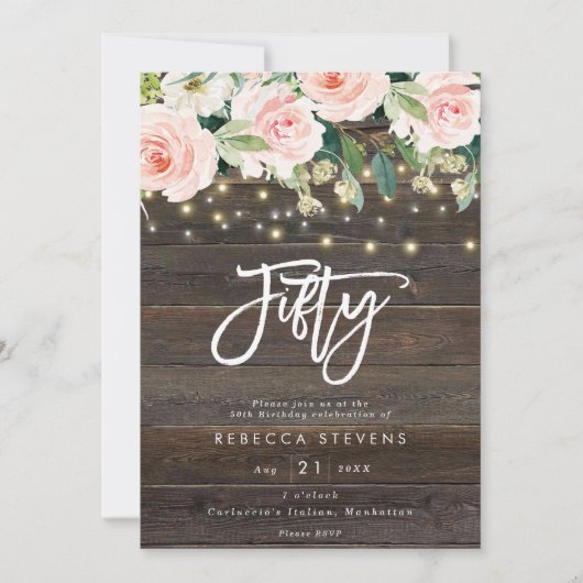 50. Geburtstag der rustikalen Holzmit Einladung (Vorderseite)