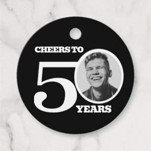 50. Geburtstag doppelseitiges Foto Name weißer Tex Geschenkanhänger