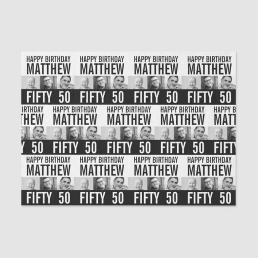 50. Geburtstag drei Foto Schwarz-weißen gemustert Seidenpapier (Vorderseite)