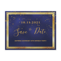 50. Geburtstag dunkelblaues Gold Save the Date