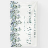50. Geburtstag Dusty Blue Floral Willkommen Banner (Vertikal)