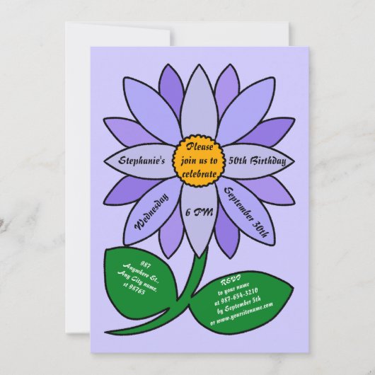 50. Geburtstag Einfache Lila Sonnenblume Einladung (Vorderseite)