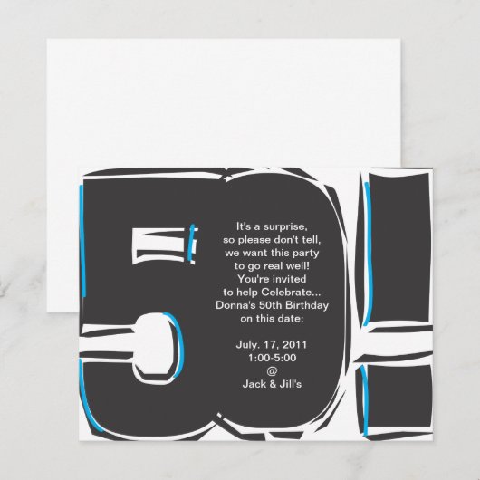 50. Geburtstag Einladung (Vorne/Hinten)