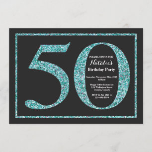 50. Geburtstag Einladung Aquamarinen Glitzer Chalk