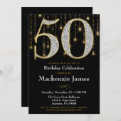 50. Geburtstag Einladung Black Gold Diamonds Adult (Vorne/Hinten)