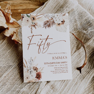 50. Geburtstag Einladung Boho Pampas