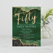 50. Geburtstag Einladung Emerald Green und Gold (Stehend Vorderseite)