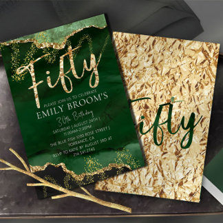 50. Geburtstag Einladung Emerald Green und Gold