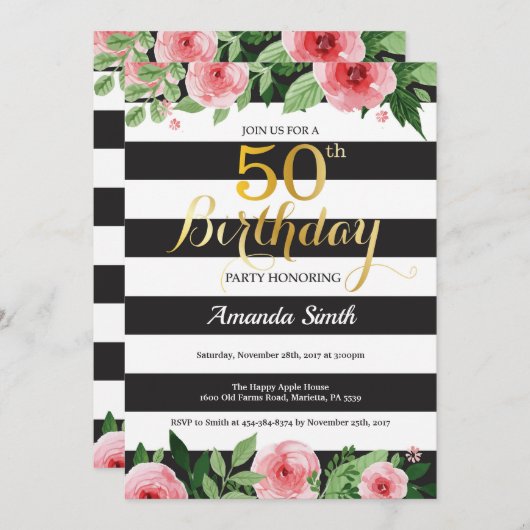 50. Geburtstag Einladung Frauen. Blanc (Vorne/Hinten)