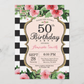 50. Geburtstag Einladung Frauen. Floral Gold Black (Vorne/Hinten)