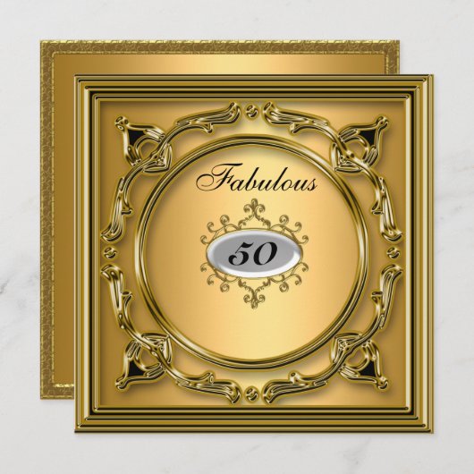 50. Geburtstag Einladung Gold Fünfzig (Vorne/Hinten)