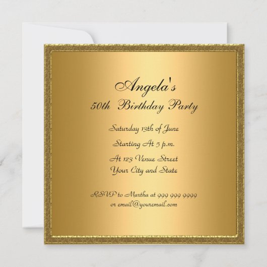 50. Geburtstag Einladung Gold Fünfzig (Rückseite)
