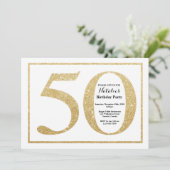 50. Geburtstag Einladung Gold Glitzer (Stehend Vorderseite)