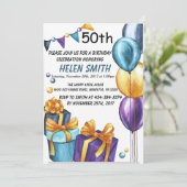 50. Geburtstag Einladung Gold Glitzer (Stehend Vorderseite)