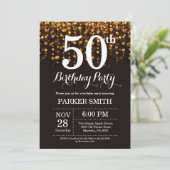 50. Geburtstag Einladung Gold Glitzer (Stehend Vorderseite)