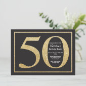 50. Geburtstag Einladung Gold Glitzer Chalkboard (Stehend Vorderseite)
