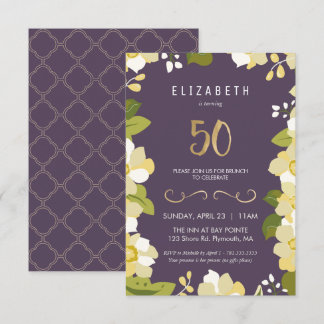 50. Geburtstag Einladung individuell Floral Fünfzi