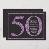 50. Geburtstag Einladung Lila Glitzer Chalkboard (Vorne/Hinten)