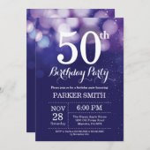 50. Geburtstag Einladung Navy Blue (Vorne/Hinten)