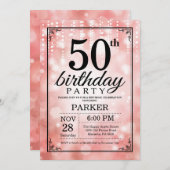 50. Geburtstag Einladung Rosa Glitzer (Vorne/Hinten)