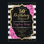 50. Geburtstag Einladung Rosa Schwarz-weiße Streif<br><div class="desc">50. Geburtstag Einladung Elegantes Schwarz-weißes rosa Design mit Imitat Glitzer. Schwarzweißstreifen mit rosa Rosen. Ideal für eine elegante Geburtstagsfeier.</div>