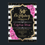 50. Geburtstag Einladung Rosa Schwarz-weiße Streif<br><div class="desc">50. Geburtstag Einladung Elegantes Schwarz-weißes rosa Design mit Imitat Glitzer. Schwarzweißstreifen mit rosa Rosen. Ideal für eine elegante Geburtstagsfeier.</div>