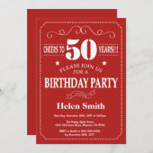 50. Geburtstag Einladung rot und weiß (Vorne/Hinten)
