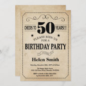 50. Geburtstag Einladung Rustikales Vintages Retro (Vorne/Hinten)