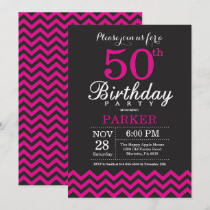 50. Geburtstag Einladung Schwarz und Heiß Rosa