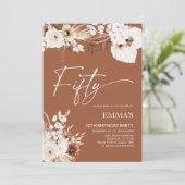 50. Geburtstag Einladung Terracotta Boho Pampas (Stehend Vorderseite)