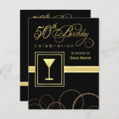 50. Geburtstag Einladungen - Elegantes Schwarz und (Vorne/Hinten)