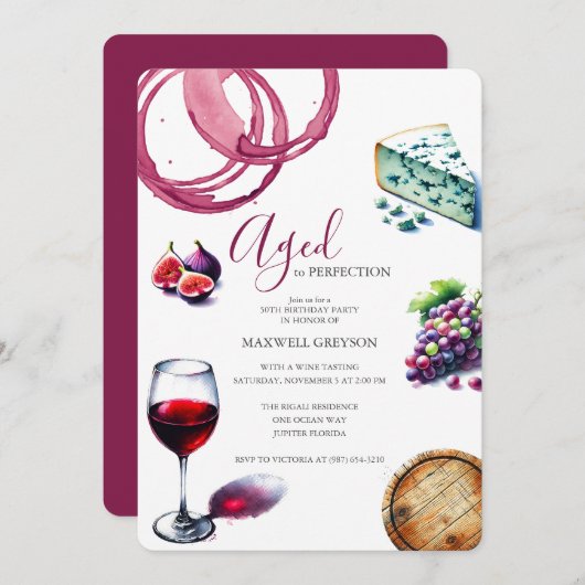50. Geburtstag Einladungen Trendy Wein Thema (Vorne/Hinten)