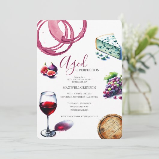 50. Geburtstag Einladungen Trendy Wein Thema (Stehend Vorderseite)