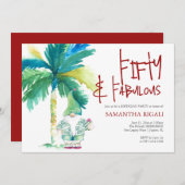 50. Geburtstag Einladungen Wasserfarbenpalme Tree (Vorne/Hinten)