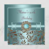 50. Geburtstag Elegant Aquamarin Blue Jewel Einladung (Vorne/Hinten)